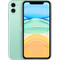 An image of a mint green, unlocked Apple iPhone 11 by Apple with a large display. The screen showcases a colorful abstract wallpaper with blue, green, and yellow hues. This refurbished Apple iPhone 11 features an advanced camera system on the back, with the Apple logo positioned below it.