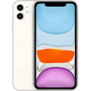 An unlocked Apple iPhone 11 stands facing forward with another identical device leaning against its back. The screen showcases vibrant abstract shapes in blue, orange, and purple hues, emphasizing the phone's vivid display and advanced camera system.